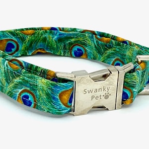 Beautiful Peacock Feathers Dog Collar by Swanky Pet