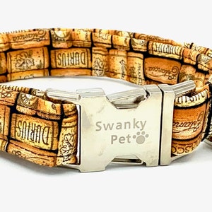 Stylish Wine Corks Print Dog Collar by Swanky Pet