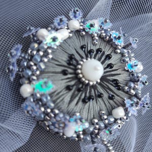 Beaded brooch, gray dandelion, handmade, decoration for a gift, souvenir from Ukraine, decor for clothes, accessory