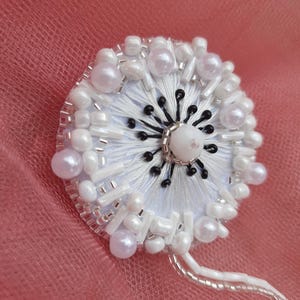 White dandelion brooch, made of beads, handmade, decoration for clothes, souvenir for her, gift
