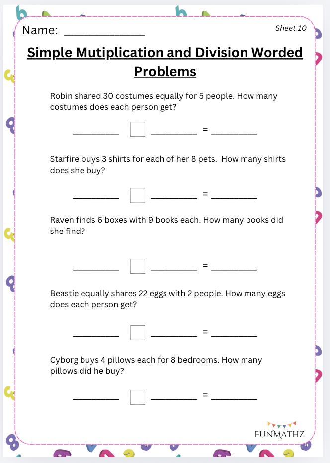 20 Pack Simple Multiplication and Division Worded Problems + Answers - Etsy