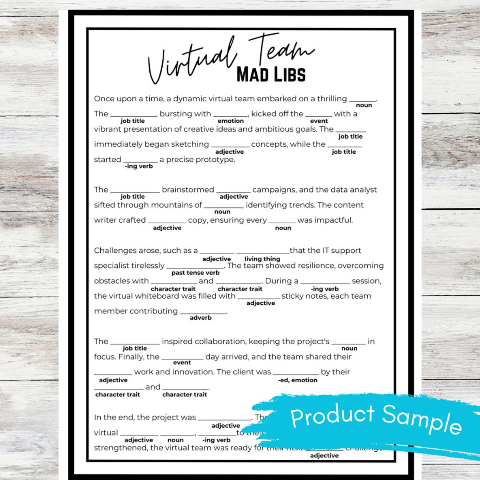 Virtual Team Mad Libs for Work Printable | Virtual Teams Happy Hour ...