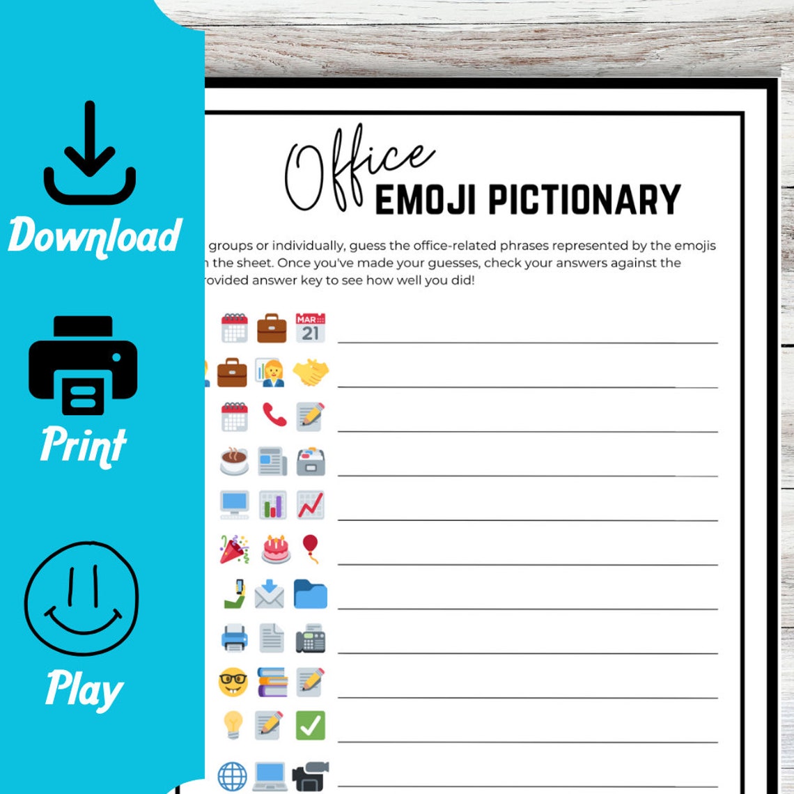 Work Emoji Pictionary Game for Office Party Printable | Company Work ...