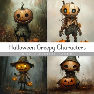 Spooky 20 Halloween Creepy Character Digital Papers for Crafting & Decor, Horror, Junk Journals, Digital Art, Halloween, Spooky Character