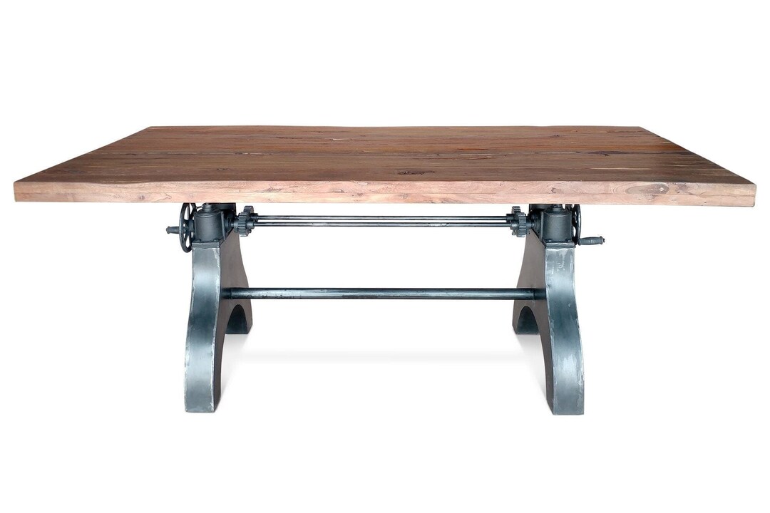 KNOX Adjustable Height Dining Table Cast Iron Crank Base Etsy