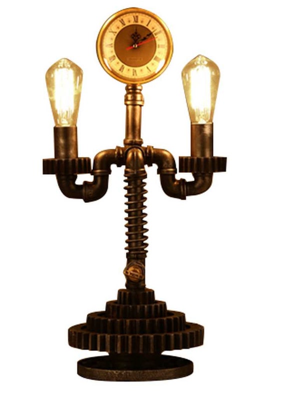 Industrial Steampunk Table Lamp And Clock Etsy