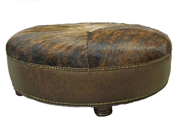 Round Exotic Genuine Brazilian Cowhide Ottoman 36 Or Etsy