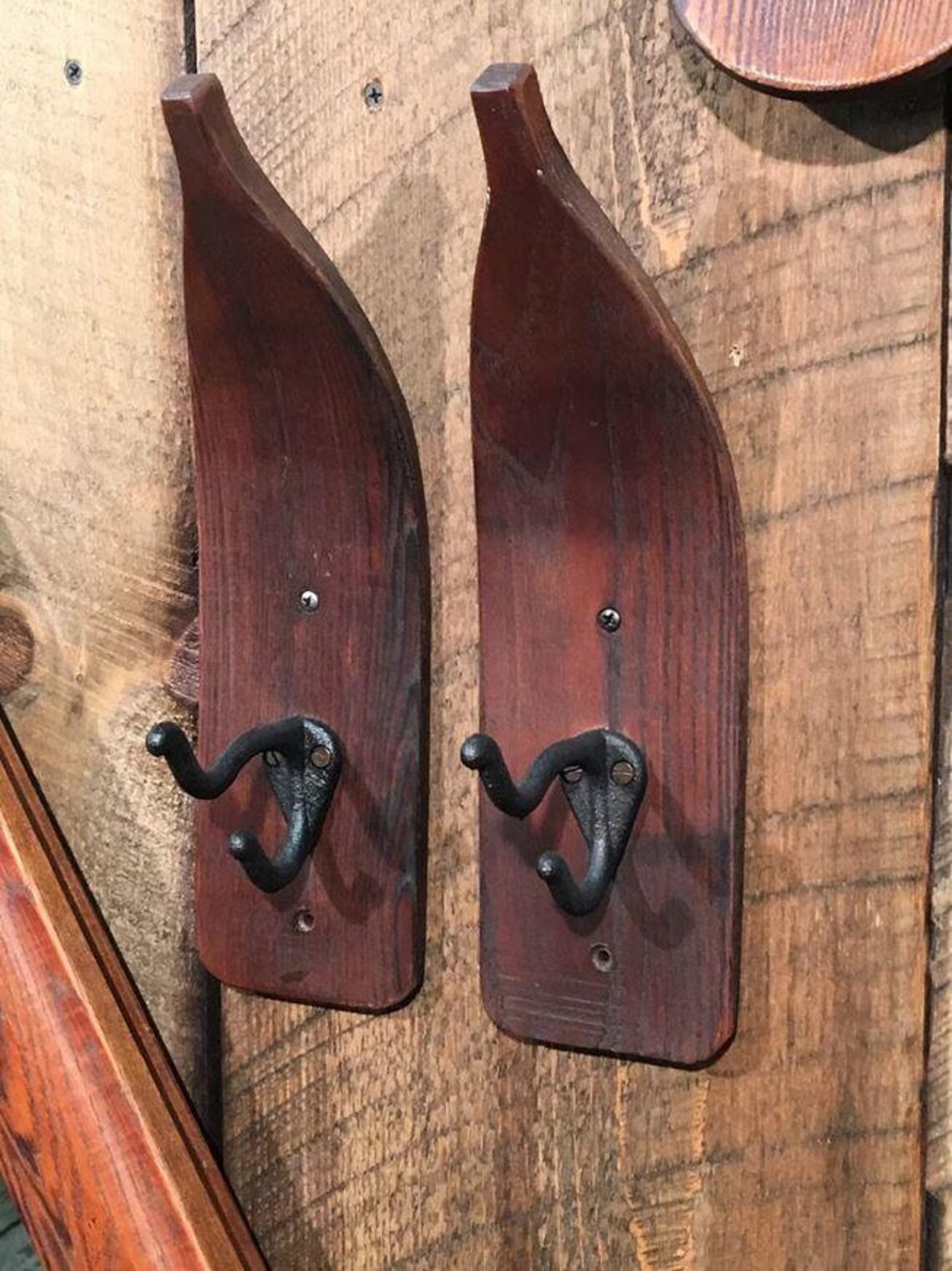 Wood PointedTip Ski Wall Hooks Cast Iron Sold as a Pair Etsy