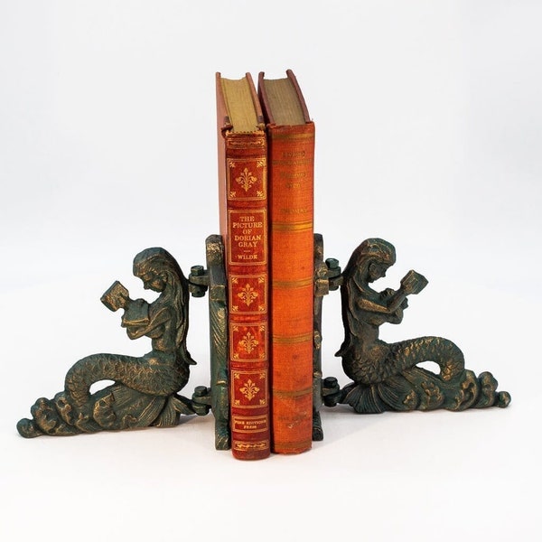 Reading Mermaids Figurine Bookends - Metal - Cast Iron - Pair