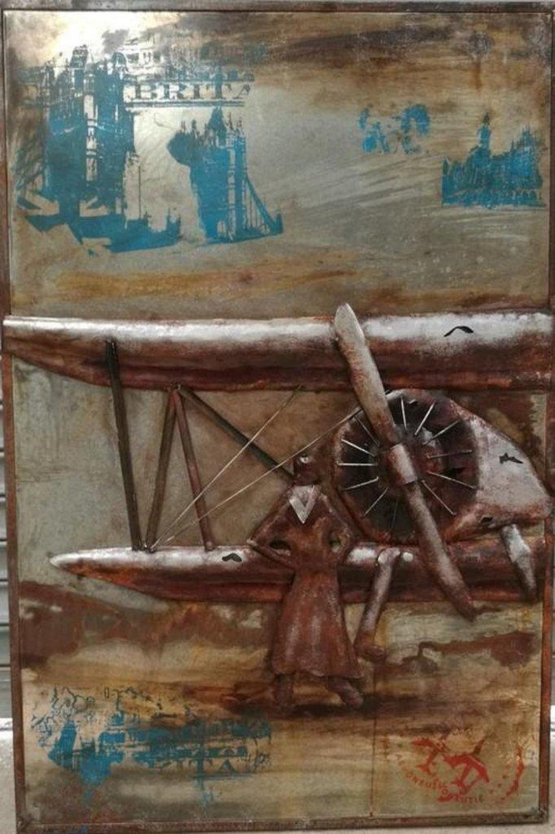 Vintage Airplane 3d Metal Wall Art 32 X 48 Etsy