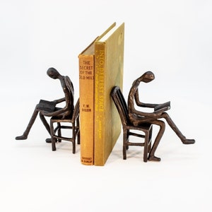 Chair Reader Bookends Figurine - Metal - Cast Iron - Pair