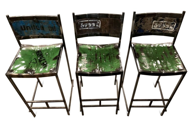 Reclaimed Steel Drum Bar Stools Bar Chairs Repurposed Pub Etsy