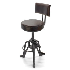 Industrial Adjustable Height Crank Leather Dining Chair - Iron Base