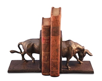 Cast Iron Charging Bull Bookends - Metal - Pair
