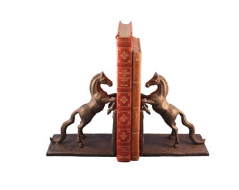 Horse Rearing Bookends - Equestrian Figurines - Cast Iron Metal - Pair