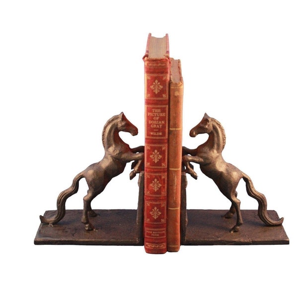 Horse Rearing Bookends - Equestrian Figurines - Cast Iron Metal - Pair