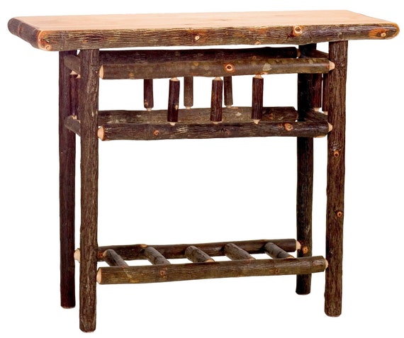 Hickory Log Sofa Table With Shelf Bark On Tree Logs Custom Hickory Log Sofa Table With Shelf Bark, Log Sofa Table