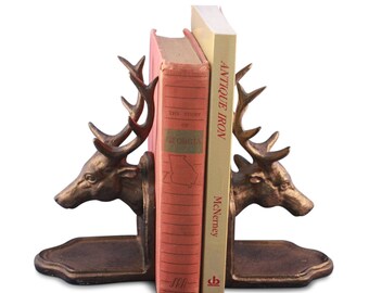 Deer Elk Buck Bookends Sculptured Figurine - Metal Cast Iron