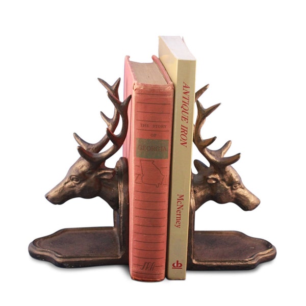 Deer Elk Buck Bookends Sculptured Figurine - Metal Cast Iron