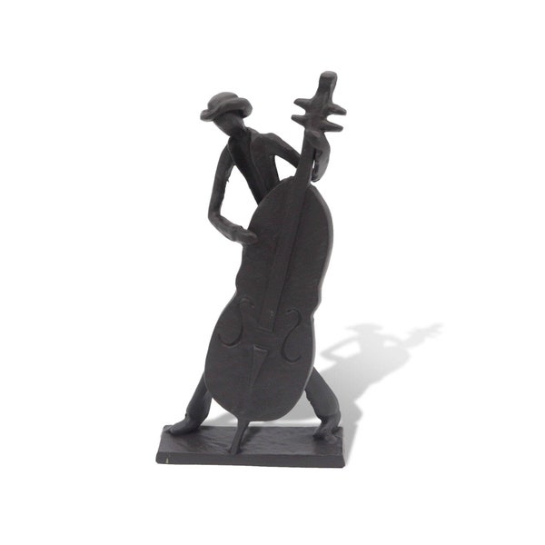 Jazz Cowboy Musician Playing Cello Sculpture Cast Iron