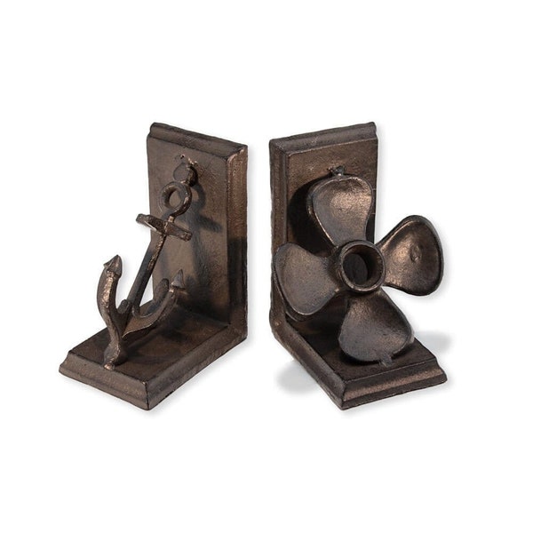 Ship Boat Anchor Propeller Bookends - Metal - Cast Iron - Pair