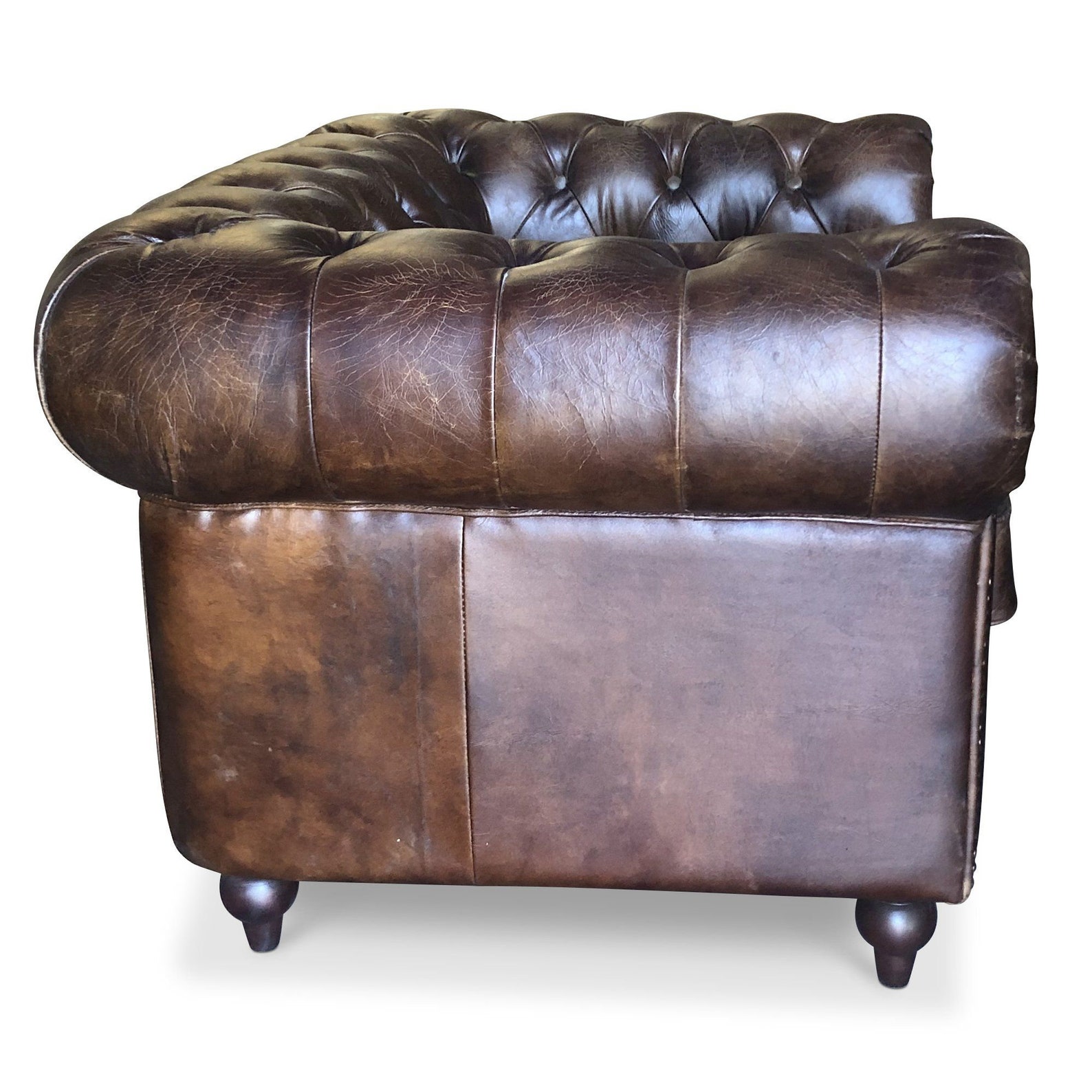 Brown Tufted Genuine Leather Leisure Cigar Chair Distressed Etsy