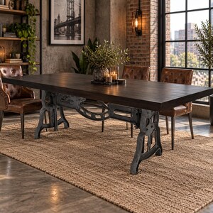 Shoemaker Dining Table - Adjustable Height Iron Base - Dark Walnut Top
