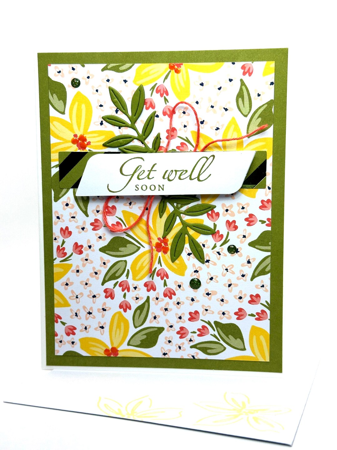 Handcrafted Get Well Soon Card With Matching Envelope, Floral Design ...