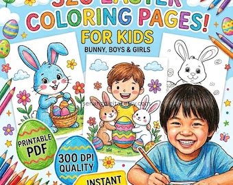 Easter Coloring Pages for Kids | 320 Printable Bunny, Eggs & Cute Animals | PDF 300 DPI | Instant Download Activity Book