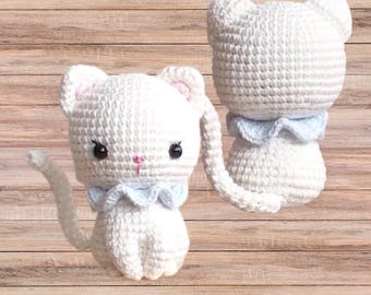 Kitten Crochet Pattern- Kitty the White Cat - Cute Cat | Kitty Amigurumi Tutorial | Instant PDF Download | Intermediate crochet level