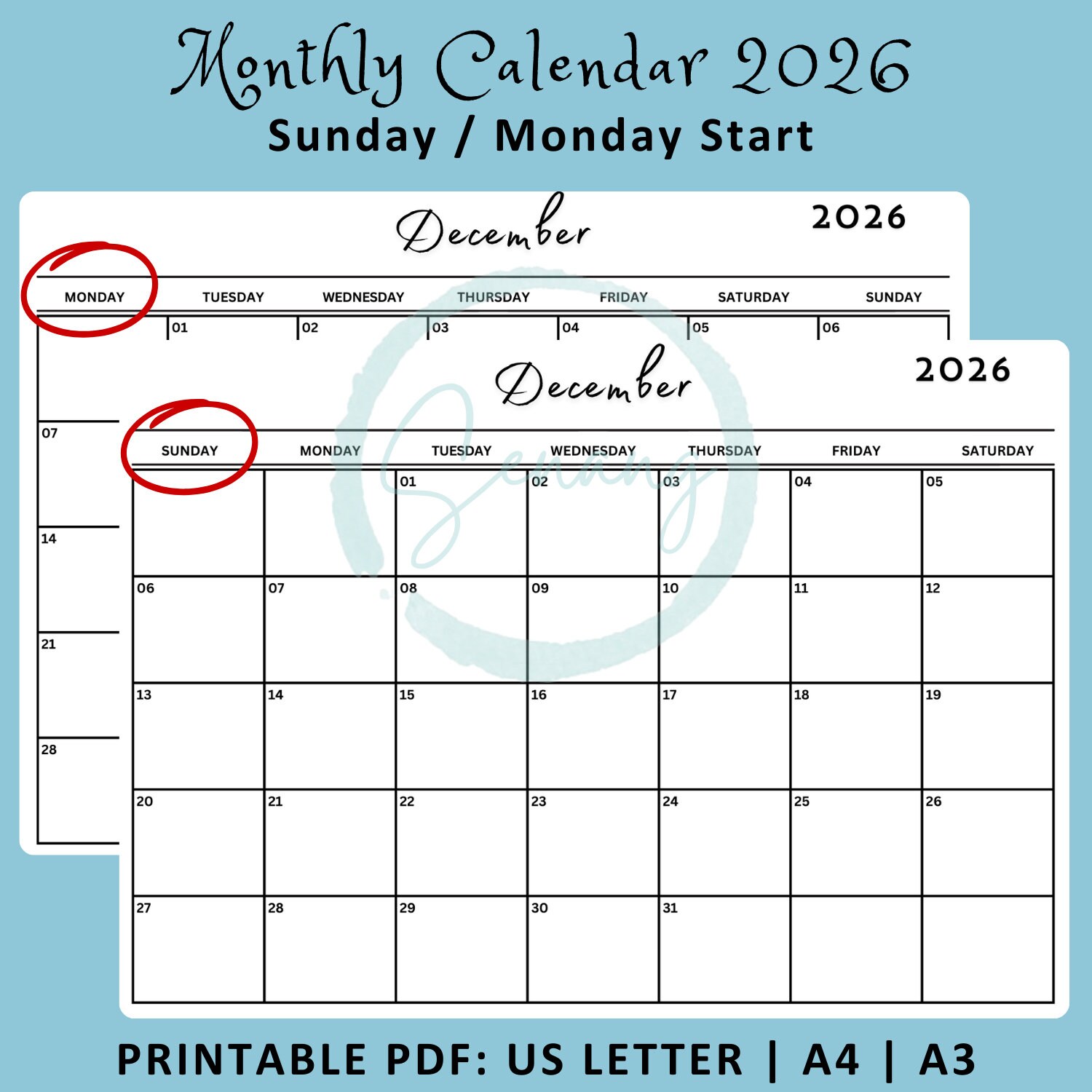 printable-calendar-2026-sunday-monday-start-january-to-december-monthly-planner-landscape-a4-letter-a3-download-digital-pdf-etsy