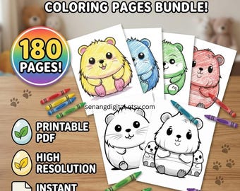 Cute Squishy Animals Coloring 180 Pages for Kids | Kawaii Chubby Animal Bundle | Instant Download | Printable PDF | Simple & Bold