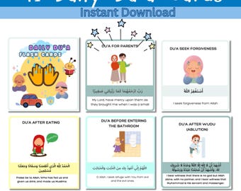 Kids Daily Dua Flashcards: Islamic Learning Cards (PDF Download A4 Size)