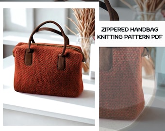 Boxy Zippered Bag Knitting Pattern: Two-Color Textured Handbag (PDF Download)