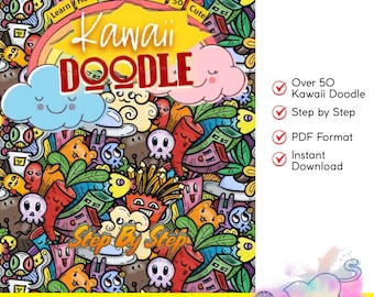 Kawaii Doodle Drawing Book | Step-by-Step Cute Drawing Guide PDF | Learn to Draw Food, Animals, Nature & More | Instant Digital Download