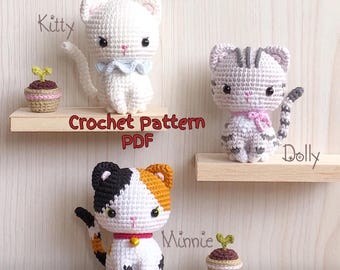 Kitten Crochet Pattern Combo - Dolly, Kitty & Minnie - Cute Cat | Kitty Amigurumi Tutorial | PDF Download | Intermediate crochet level