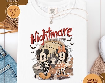 Comfort Colors® Vintage Mickey & Minnie Skeleton Nightmare On Main Street Baby Tee | Mickey Skeleton Baby Tee
