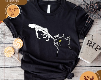 Cat Halloween Shirt | Skeleton Cat Shirt | Halloween Shirt | Cat Lover Shirt | Skeleton Hand Cat Boop Shirt | Cat Lover Gift