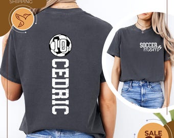 Comfort Colors® Soccer Mom Shirt With Kids Name & Jersey Number | Cute Soccer Season Mama Shirt | Gift For Soccer Lover Mom | Soccer Mom