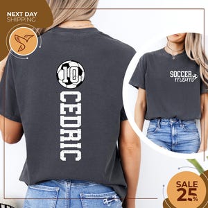 Comfort Colors® Soccer Mom Shirt With Kids Name & Jersey Number | Cute Soccer Season Mama Shirt | Gift For Soccer Lover Mom | Soccer Mom
