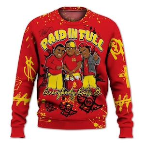 Sweatshirt To Match Ferrari 14s Challenge Red, Paid In Full Crayon All Over Print , Challenge Red 14s Sweatshirt