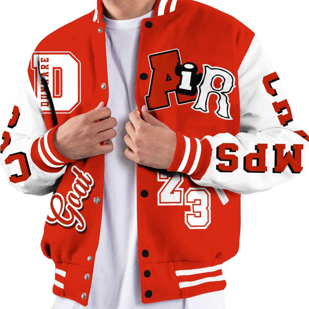 Discover Retro Cherry 11s Varsity Jacket, AIR Number 23 GOAT All Over Print Letterman Jackets