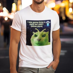 Alien Cat Invasion Tee, Gift for Woman and Men, Brainrot T-shirt, Goofy ahh Shirts, Dank Memes Tshirt, Silly Cats