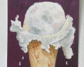 Painting of Ice Cream Cone Original Watercolor Original Art Painting Ice Cream Art