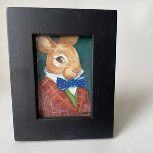 Kunstkarte Gentleman Bunny Rabbit Original Aquarell Original Art gerahmte Künstlerbunny Kunst-Sammelkarte