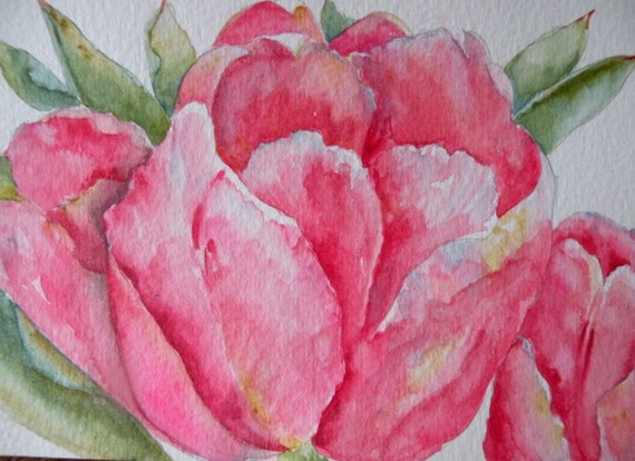 Spring flowers tulip watercolor pink flower painting print framed housewarming gift floral art print original watercolor floral art Tulips