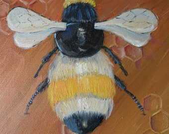 Bee Art Canvas Art of Bumble Bee Original Art Painting 8 x 10 Art Bee Hive Nature Original Art