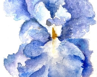 Original Art Card Watercolor of Blue Iris Floral Art Artist Trading Card Original Painting