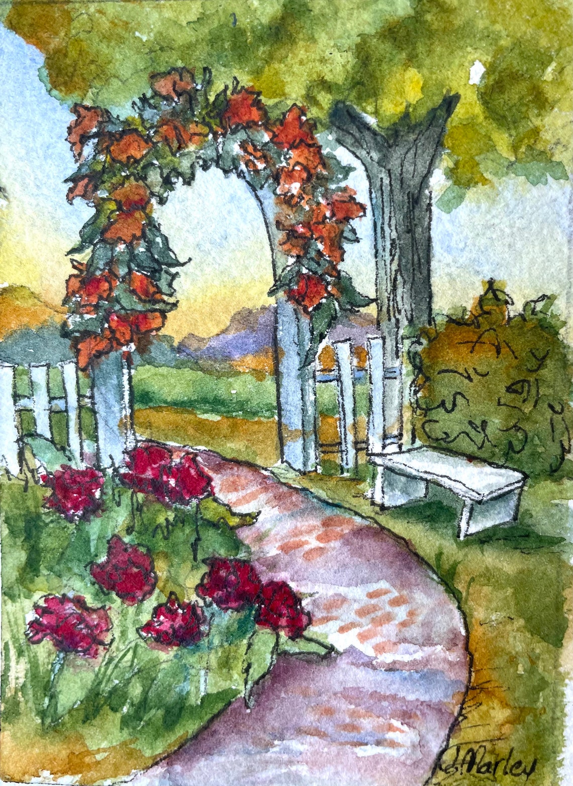 Art Card of Floral Garden Watercolor Original Watercolor Art Etsy UK