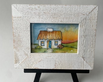 Original Watercolor in Wooden Frame Small Format Art Watercolor Art Card Original Watercolor